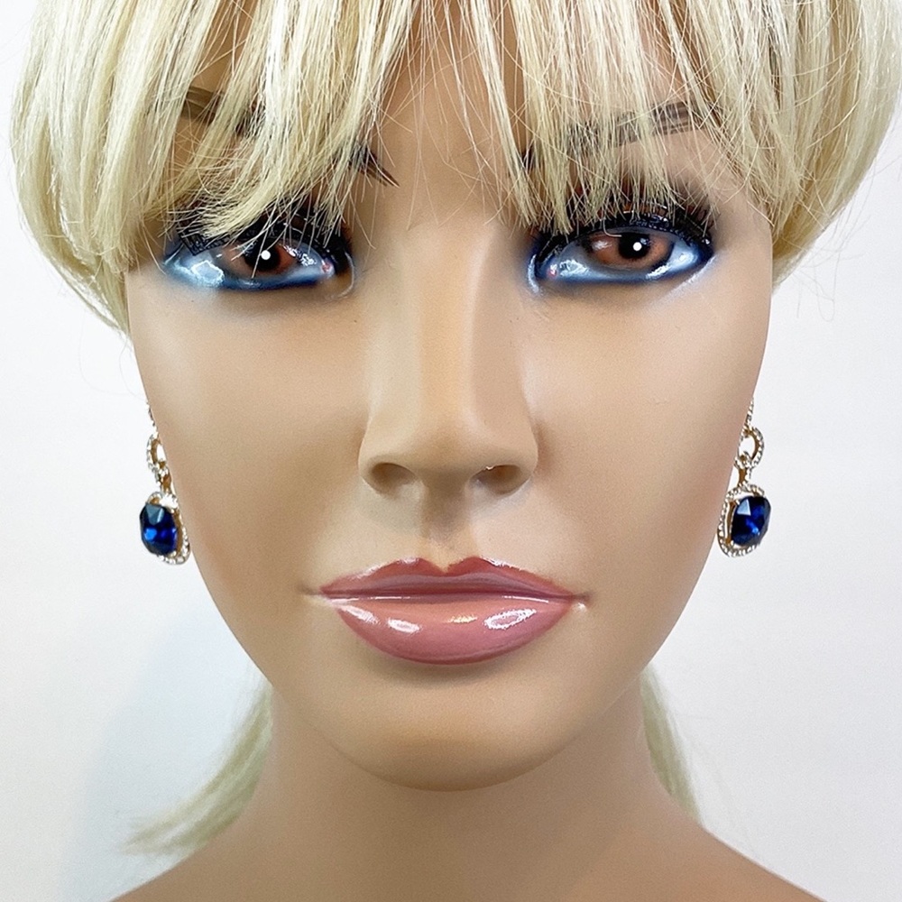 Blue Crystal Rhinestone Special Occasion Earrings - Picture 5 of 6